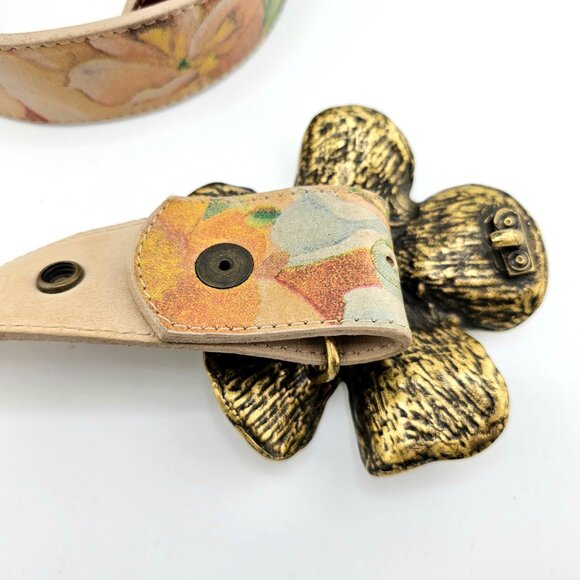 Leatherock Floral Leather Belt with Rhinestone Flower Buckle